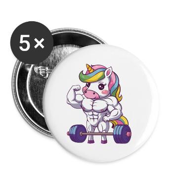 Strong licorn gym design fitness fitty - Lot de 5 petits badges (25 mm) - blanc - Devant
