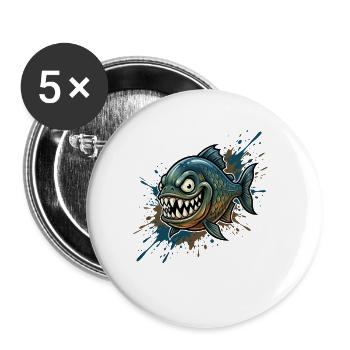 Mutiger Piranha mit Farbspritzern - Buttons klein 25 mm (5er Pack) - Weiß - Vorne