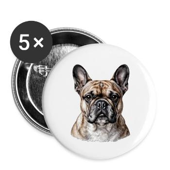 Portrait Bouledogue Français Chic - Lot de 5 petits badges (25 mm) - blanc - Devant