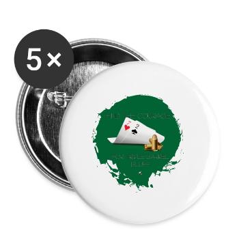 Deux cartes à jouer et trois boules triple baril - Lot de 5 petits badges (25 mm) - blanc - Devant