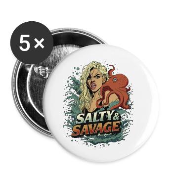 Salé & Sauvage - Lot de 5 petits badges (25 mm) - blanc - Devant
