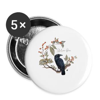 Raven in circle of autumn leaves illustration - Buttons small 1''/25 mm (5-pack) - white - Front