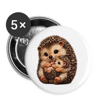 Umarmungsillustration von Mutter und Baby Igel - Buttons klein 25 mm (5er Pack) - Weiß - Vorne