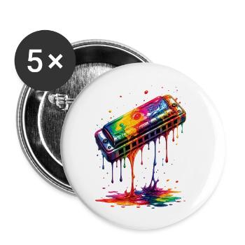 Mundharmonika mit tropfender Farbe - Buttons klein 25 mm (5er Pack) - Weiß - Vorne