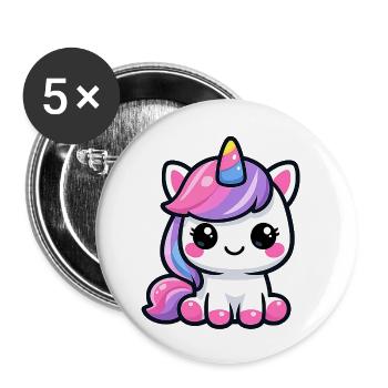 Pastel Unicorn Cutie Adventure Kawaii-Stil - Buttons klein 25 mm (5er Pack) - Weiß - Vorne