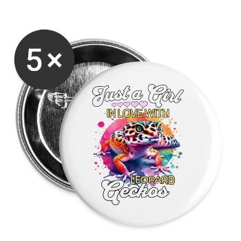 Mädchen Leopardgecko - Buttons klein 25 mm (5er Pack) - Weiß - Vorne