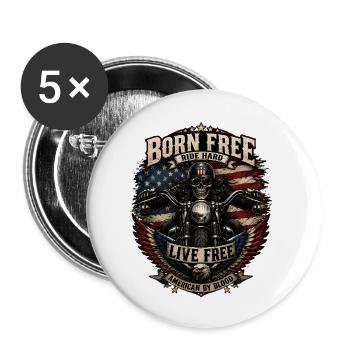 Born Free Ride Hard Skull Rider Motorcycle Men's Fashion - Buttons small 1''/25 mm (5-pack) - white - Front