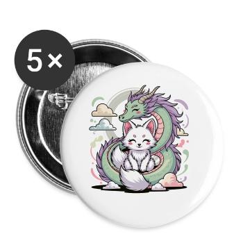 Kawaii Drache Fuchs Shirt Magisches Pastell Motiv - Buttons klein 25 mm (5er Pack) - Weiß - Vorne