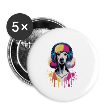 Caniche avec un casque - Lot de 5 petits badges (25 mm) - blanc - Devant