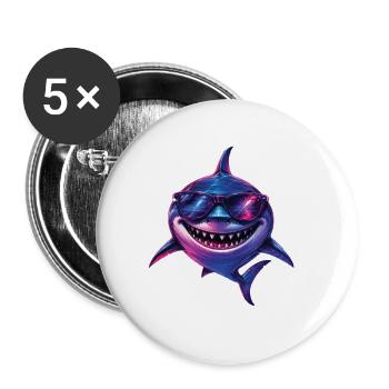 Cool Shark Sunglasses Ocean Beach Vibes - Buttons klein 25 mm (5er Pack) - Weiß - Vorne