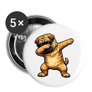 Dabbing Shar Pei - Buttons klein 25 mm (5er Pack) - Weiß - Vorne