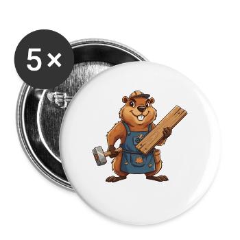Biber Bauarbeiter mit Holzlatten - Buttons klein 25 mm (5er Pack) - Weiß - Vorne