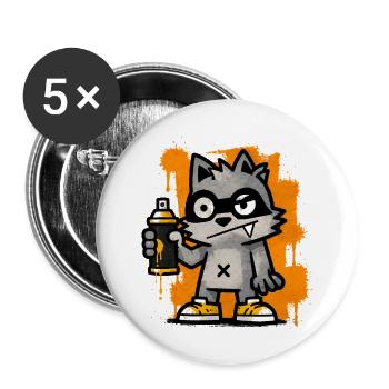 Cool Graffiti Raccoon with Spray Can Street Art - Buttons small 1''/25 mm (5-pack) - white - Front