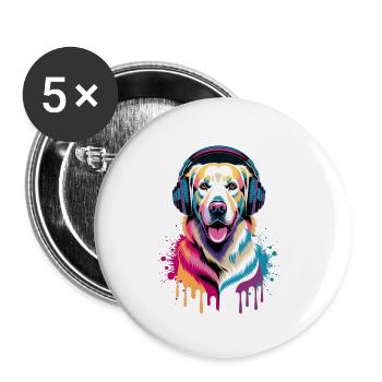 Golden Retriever avec des écouteurs - Lot de 5 petits badges (25 mm) - blanc - Devant