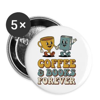 Coffee Books Good Moods Retro Leseratte - Buttons klein 25 mm (5er Pack) - Weiß - Vorne