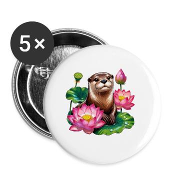 Water Otter in the Lotus Sea - Buttons small 1''/25 mm (5-pack) - white - Front