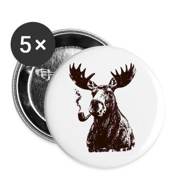 Moose with Whistle – Fun Scandinavia & Forest Mot - Buttons small 1''/25 mm (5-pack) - white - Front