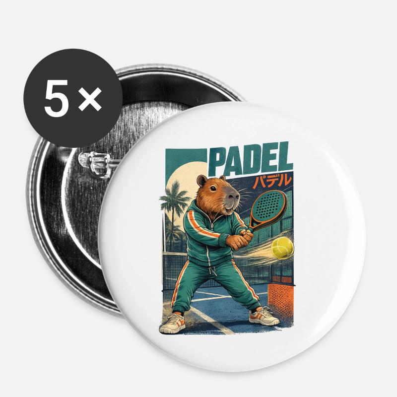 Padel Capybara Retro Sport Motiv - Buttons klein 25 mm (5er Pack) - Weiß