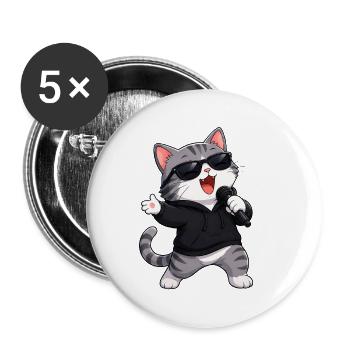 Cute Cat Cartoon Karaoke Singer Musician Comic - Buttons small 1''/25 mm (5-pack) - white - Front