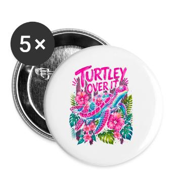 Tortue Sur Ça Mignonne Fleur de Tortue - Lot de 5 petits badges (25 mm) - blanc - Devant