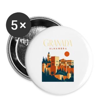 Granada Alhambra Travel Souvenir, Andalusia Spain - Buttons klein 25 mm (5er Pack) - Weiß - Vorne