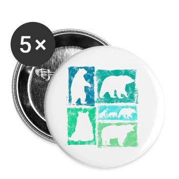 Bear Retro Graphic Vintage Animal Print - Buttons small 1''/25 mm (5-pack) - white - Front