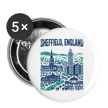 Sheffield England City Skyline With Landmarks - Buttons klein 25 mm (5er Pack) - Weiß - Vorne