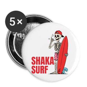 Shaka Surf Skeleton Surf Surfeur d’été - Lot de 5 petits badges (25 mm) - blanc - Devant
