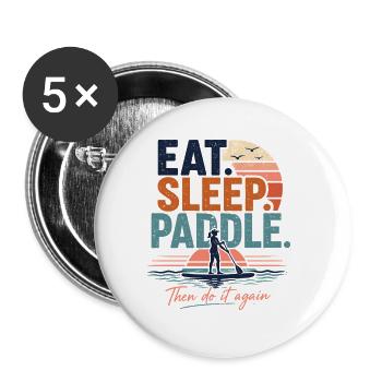 Eat Sleep Paddle SUP Shirt - Buttons klein 25 mm (5er Pack) - Weiß - Vorne