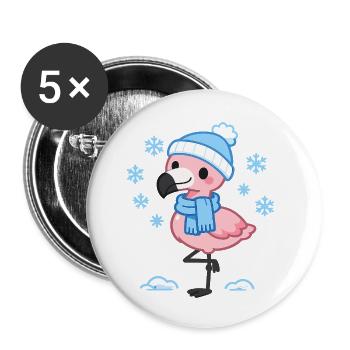Winter Flamingo mit Schal - Buttons klein 25 mm (5er Pack) - Weiß - Vorne