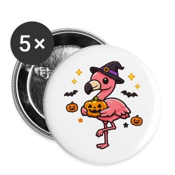 Sorcière Flamant Rose Citrouille - Lot de 5 petits badges (25 mm) - blanc - Devant
