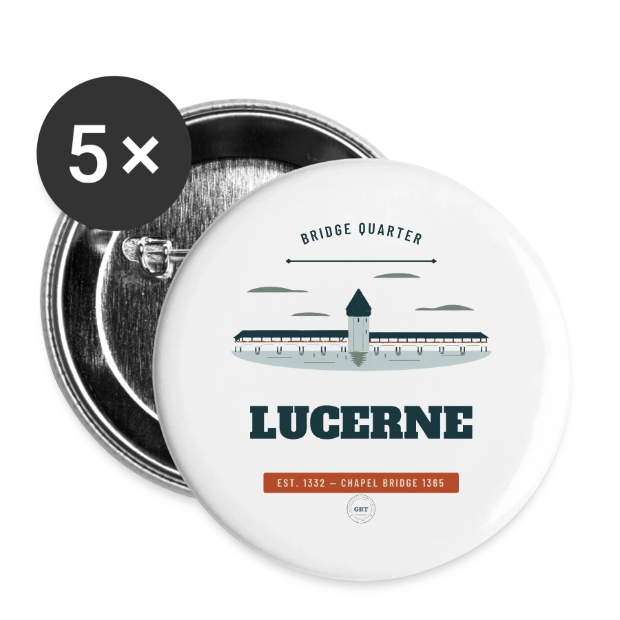 Lucerne badge on a buttons small 1''/25 mm (5-pack), white