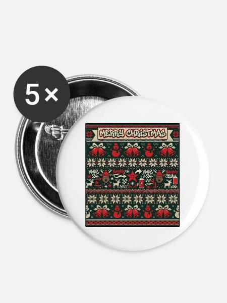 Weihnachts Strick Graffiti - Buttons klein 25 mm (5er Pack) - Weiß