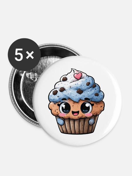 Kawaii Cupcake Herzglück - Buttons klein 25 mm (5er Pack) - Weiß
