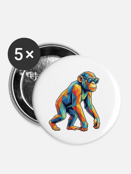 Poly Stil Affe - Buttons klein 25 mm (5er Pack) - Weiß