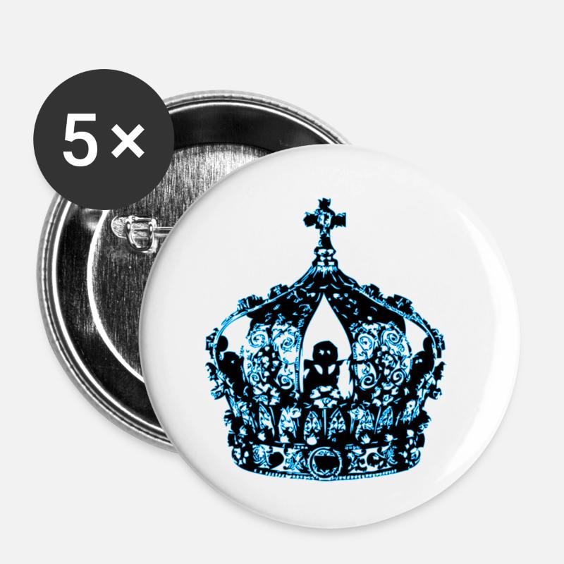 blue crown - Buttons small 1''/25 mm (5-pack) - white