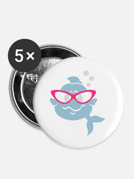 Retrofisch - Buttons klein 25 mm (5er Pack) - Weiß