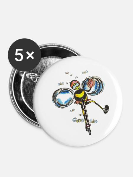 Biene fährt Elektroroller - Buttons klein 25 mm (5er Pack) - Weiß