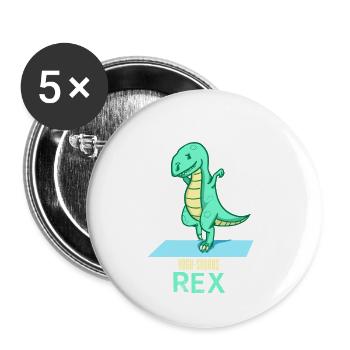 Yoga Saurus Rex - Dino - Sports - Lot de 5 petits badges (25 mm) - blanc - Devant