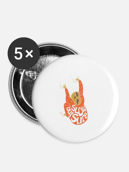 Faultier Slow but Sure - Buttons klein 25 mm (5er Pack) - Weiß