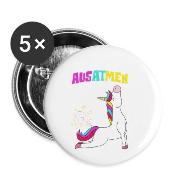 Breathe Inhale Unicorn Yoga Licorne Fitness Fan - Lot de 5 petits badges (25 mm) - blanc - Devant