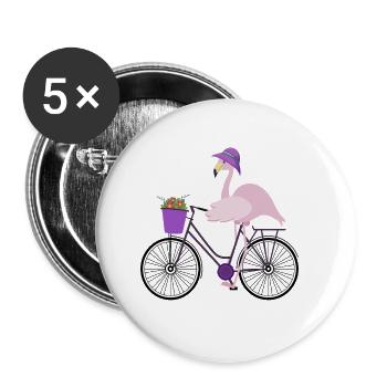 Flamingo riding a bike - Buttons klein 25 mm (5er Pack) - Weiß - Vorne