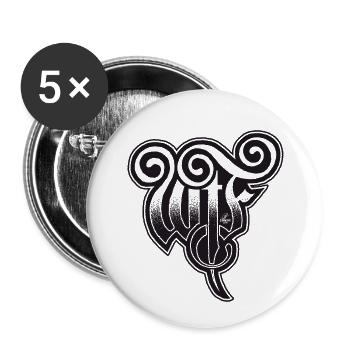 Hand lettering "WtF" - What the Fuck - Buttons small 1''/25 mm (5-pack) - white - Front