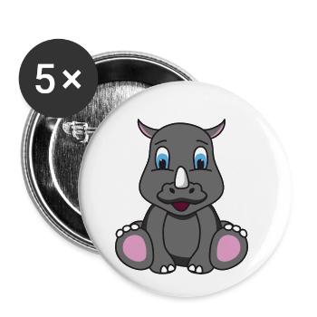 Nashorn Rhinozeros - Buttons klein 25 mm (5er Pack) - Weiß - Vorne