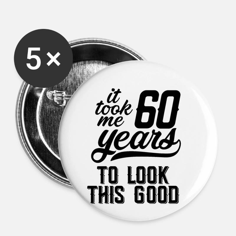 60 Jahre - Buttons klein 25 mm (5er Pack) - Weiß