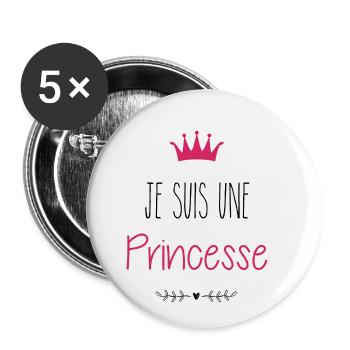 Je suis une princesse - Lot de 5 petits badges (25 mm) - blanc - Devant
