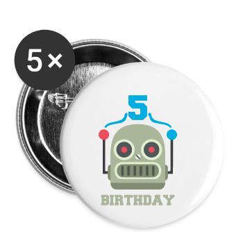 Kids birthday 5 year robot birthday party - Buttons small 1''/25 mm (5-pack) - white - Front