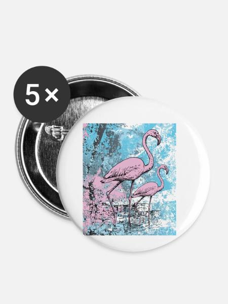 Rosa Flamingos - Buttons klein 25 mm (5er Pack) - Weiß