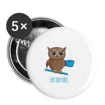 Nachteule mit Kaffee - Buttons klein 25 mm (5er Pack) - Weiß - Vorne