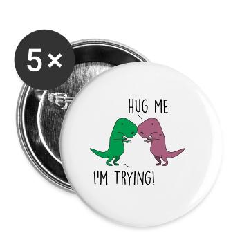 Dino Hug moi, j'essaye - Lot de 5 petits badges (25 mm) - blanc - Devant